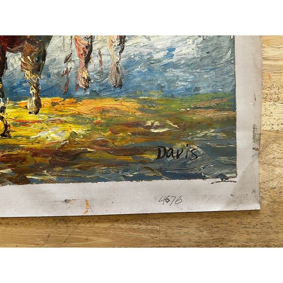 Horse Racing Painting Oil On Canvas Original Signed Davis Vintage Impressionist - Picture 4 of 11